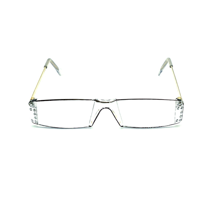 Shiner Clear Frameless Glitzy Reading Glasses with Metal Temples Eyeglasses 