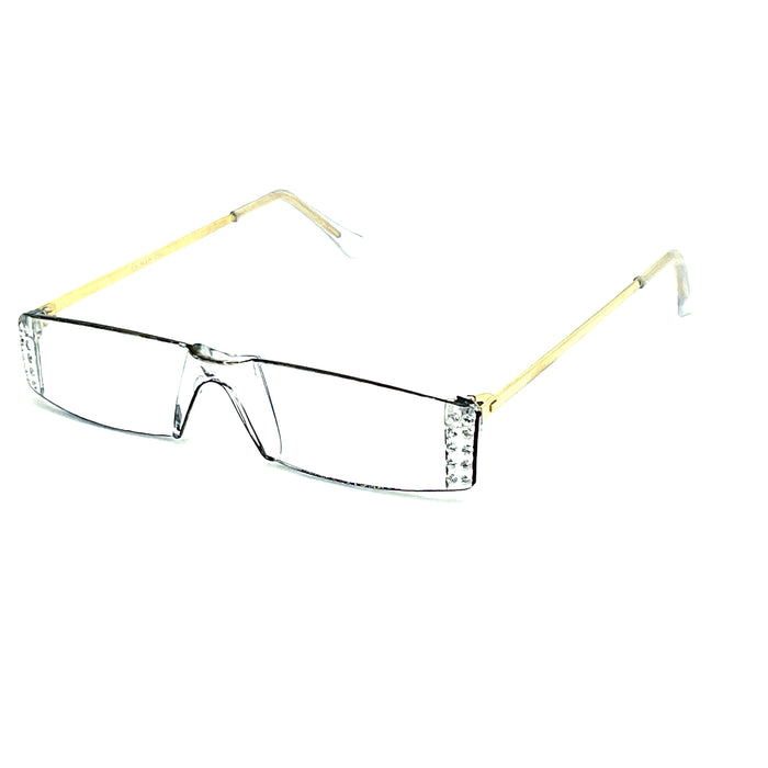 Shiner Clear Frameless Glitzy Reading Glasses with Metal Temples Eyeglasses 