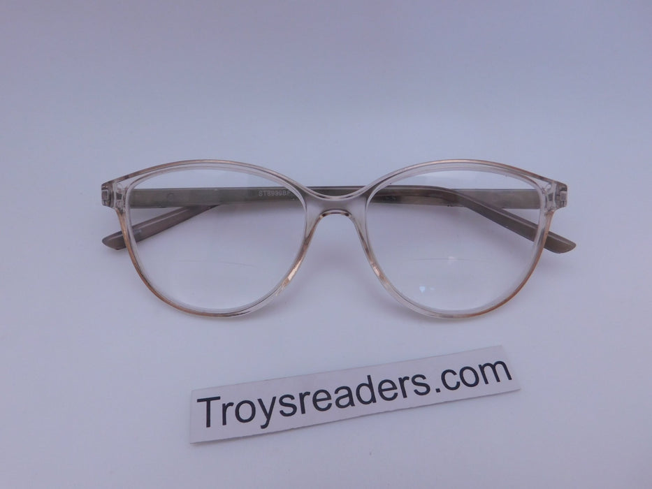 Slight Cateye Clear Bifocal Reading Glasses Clear Bi-focal Beige +2.50 