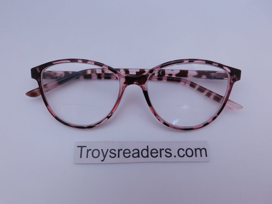 Slight Cateye Clear Bifocal Reading Glasses Clear Bi-focal Pink Tortoise +1.00 