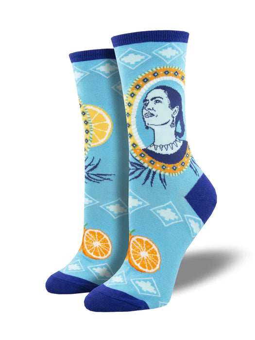 SockSmith Women Crew Frida Orange Socks Blue 