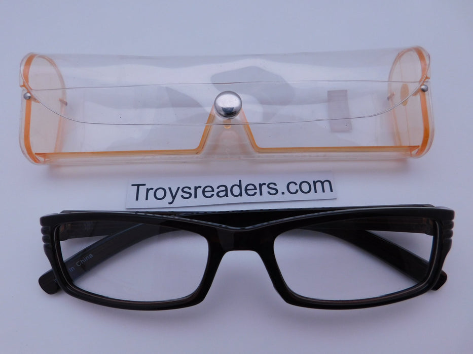 Striped Temple Readers With Case in Five Colors Reader with Display Amber +1.25 