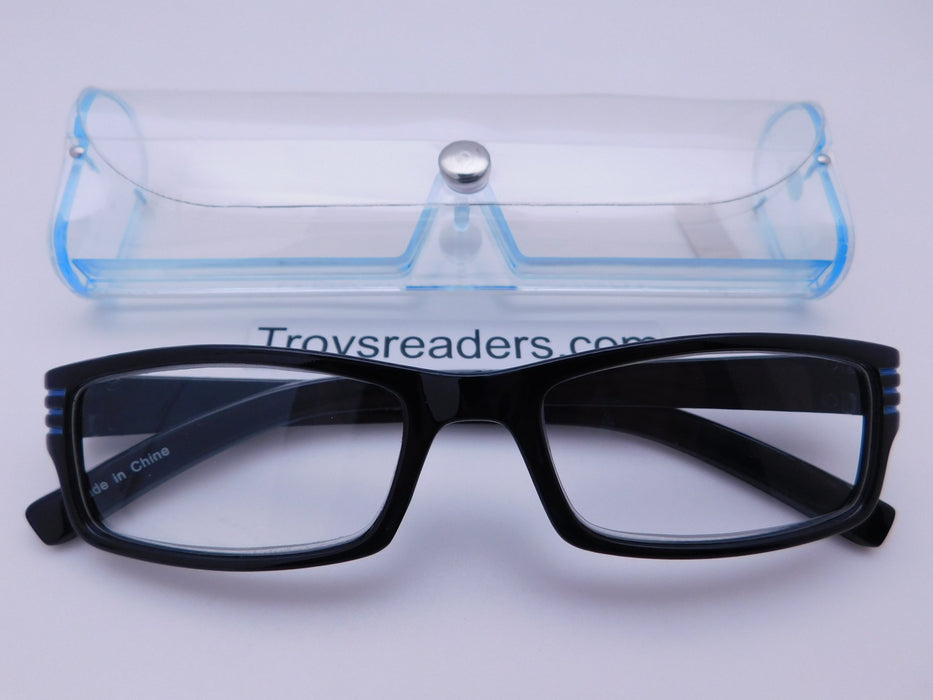 Striped Temple Readers With Case in Five Colors Reader with Display Blue +1.25 