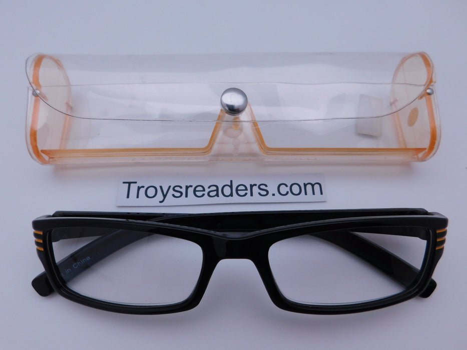 Striped Temple Readers With Case in Five Colors Reader with Display Orange +1.50 