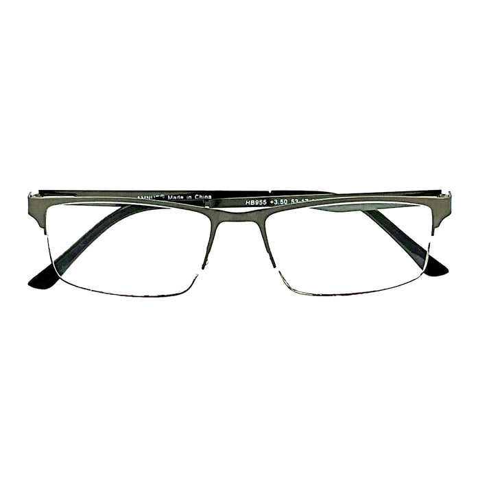 The Boss Fully Magnified Sunglass Rectangular Metal Half Frame Reader. Fully Magnified Reading Sunglasses 