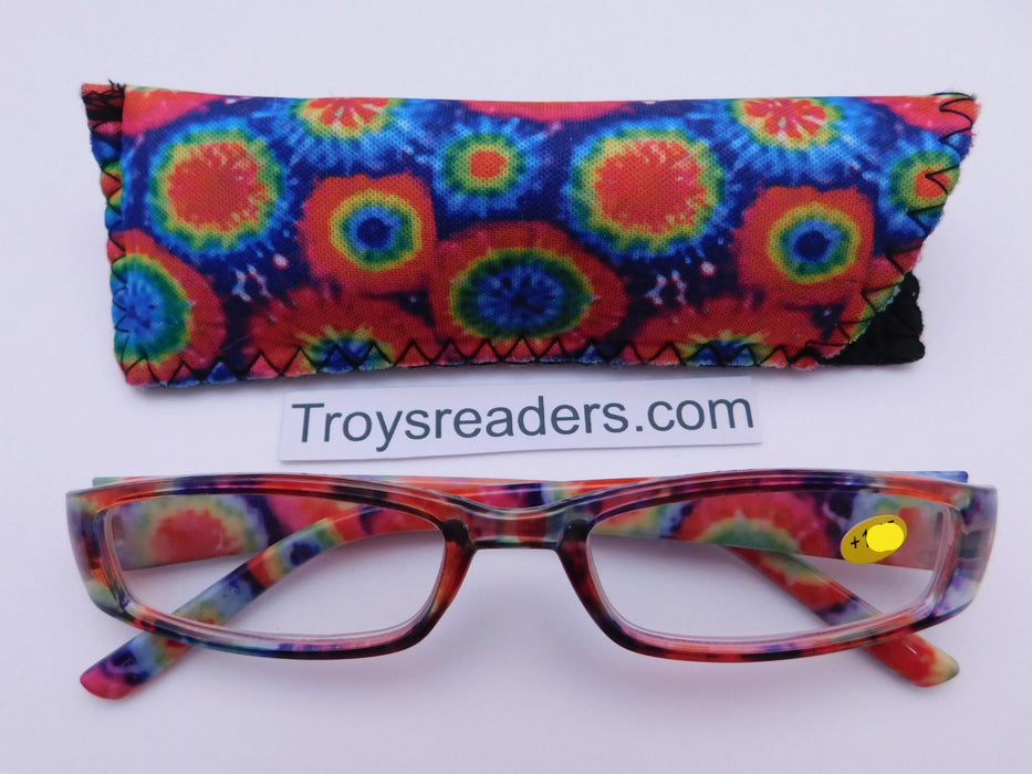 Tie Dye Readers With Case in Four Colors Reader with Display Circles +1.25 