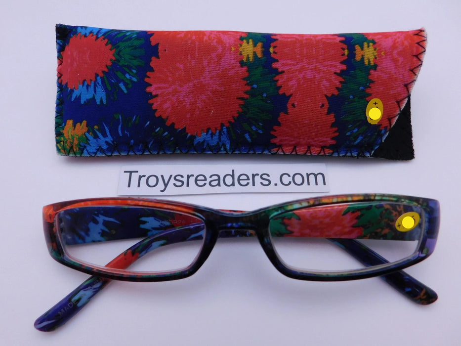 Tie Dye Readers With Case in Four Colors Reader with Display Fireworks +1.25 