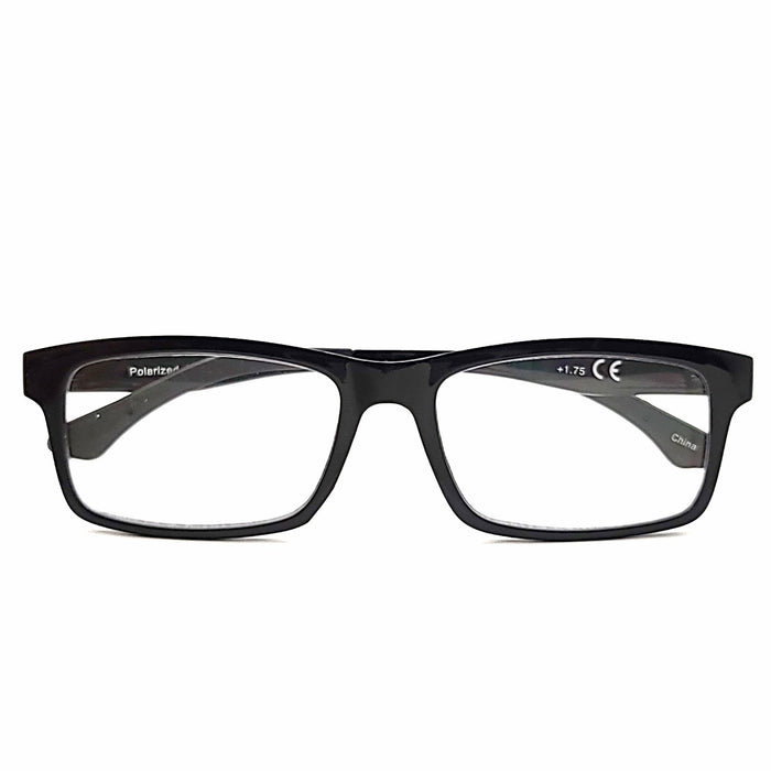 Tommy Clear Fully Magnified Lens Rubberized Flexible Square Frame Reading Glasses with Magnetic Polarized Clip on Lens Fully Magnified Reading Sunglasses 