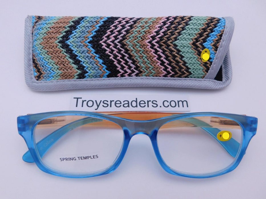 Translucent Island Readers With Case in Four Colors Reader with Display Blue +1.50 