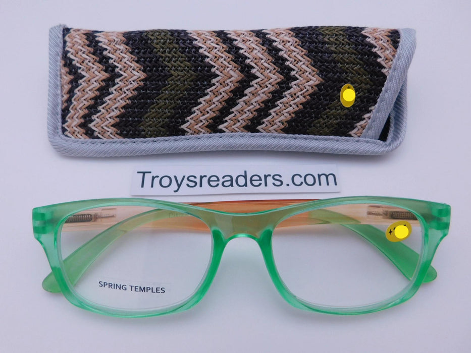 Translucent Island Readers With Case in Four Colors Reader with Display Green +1.25 
