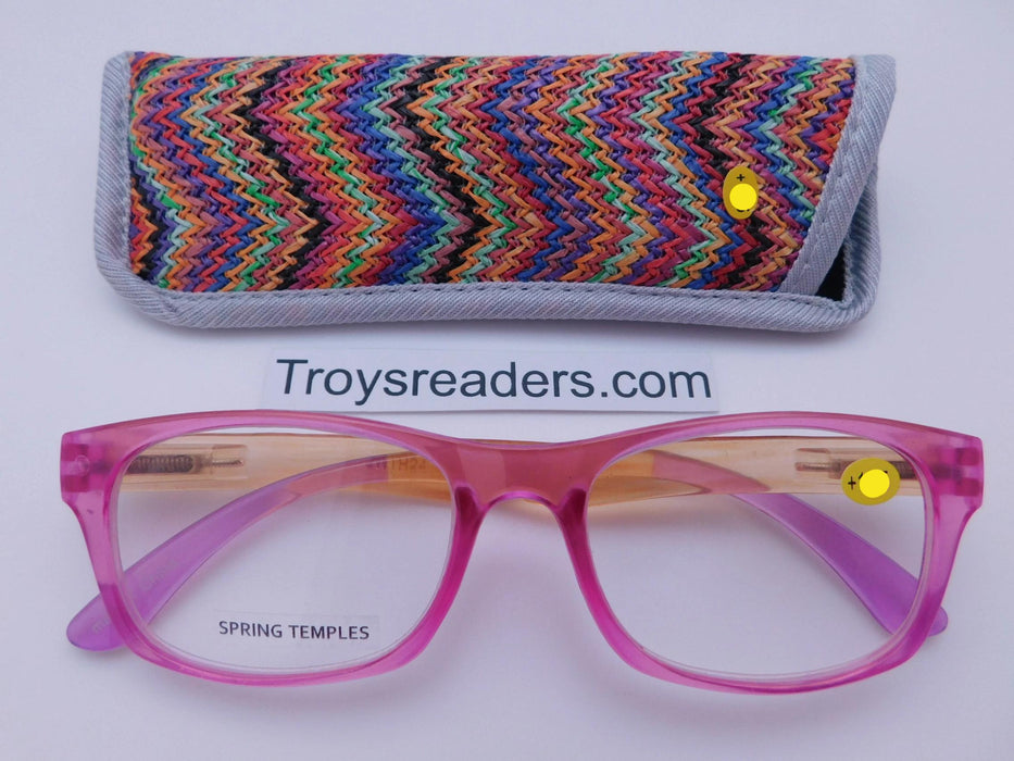 Translucent Island Readers With Case in Four Colors Reader with Display Pink +1.25 