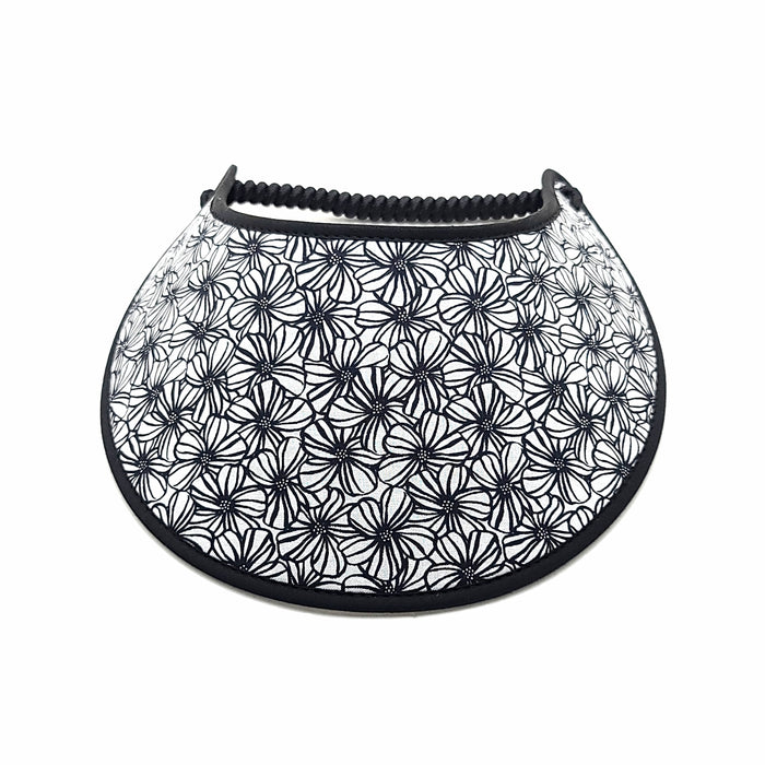 Trimmed Black and White Pattern Foam Sun Visor Foam Visors Black and White Flowers Medium 