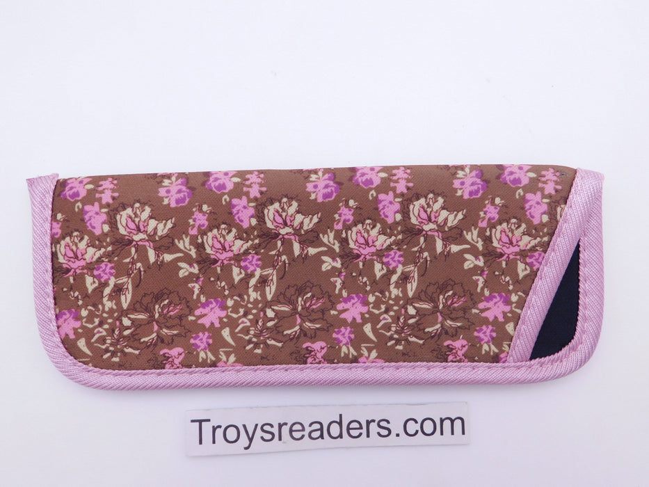 Trimmed Flower Glasses Sleeve/Pouch in Seventeen Prints Cases Pink Flowers on Brown 