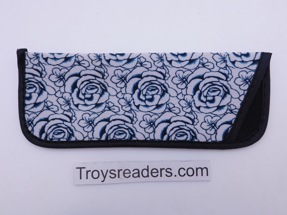 Trimmed Flower Glasses Sleeve/Pouch in Seventeen Prints Cases Roses on White 
