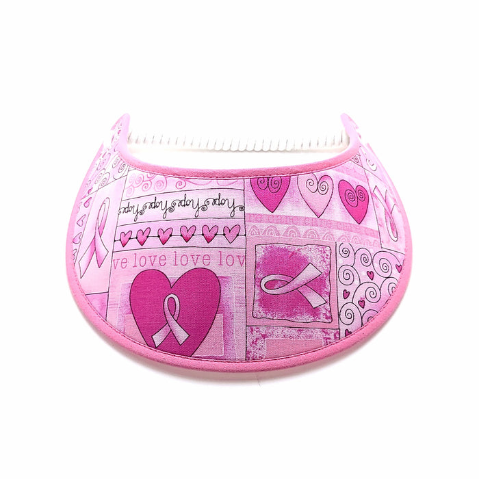 Trimmed Fun Patterns Foam Sun Visor Foam Visors Pink Ribbon n Hearts Medium 