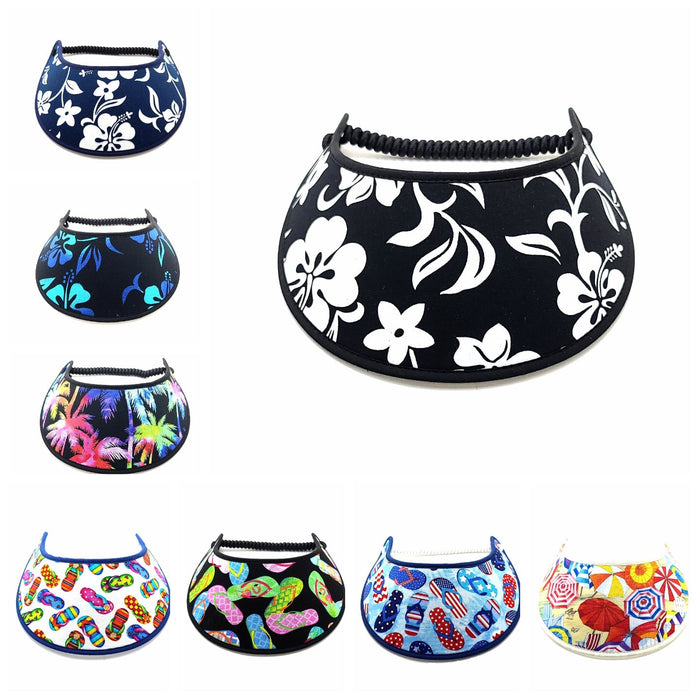 Trimmed Hawaiian and Beachy Patterns Foam Sun Visor Foam Visors 