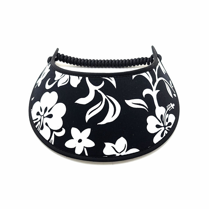 Trimmed Hawaiian and Beachy Patterns Foam Sun Visor Foam Visors Black and White Hawaiian Medium 