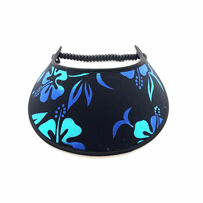 Trimmed Hawaiian and Beachy Patterns Foam Sun Visor Foam Visors Blue and Black Hawaiian Medium 