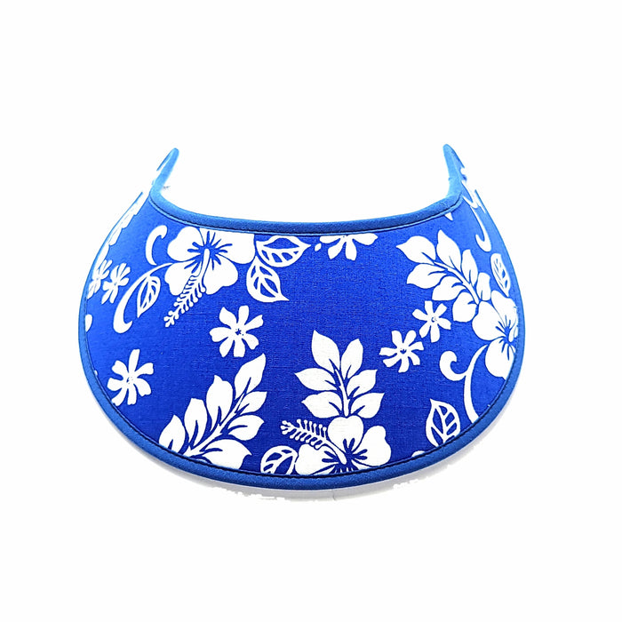 Trimmed Hawaiian and Beachy Patterns Foam Sun Visor Foam Visors Blue and White Hawaiian Medium 