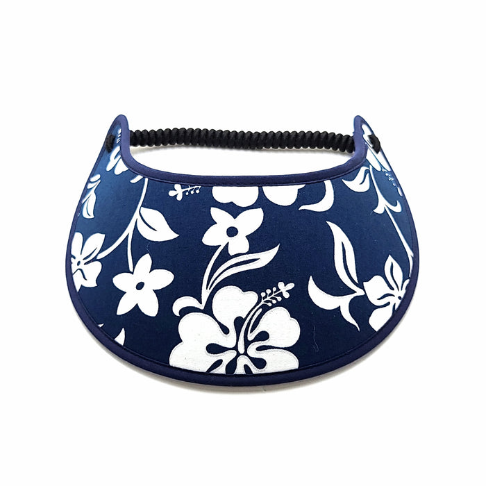 Trimmed Hawaiian and Beachy Patterns Foam Sun Visor Foam Visors Navy and White Hawaiian Medium 