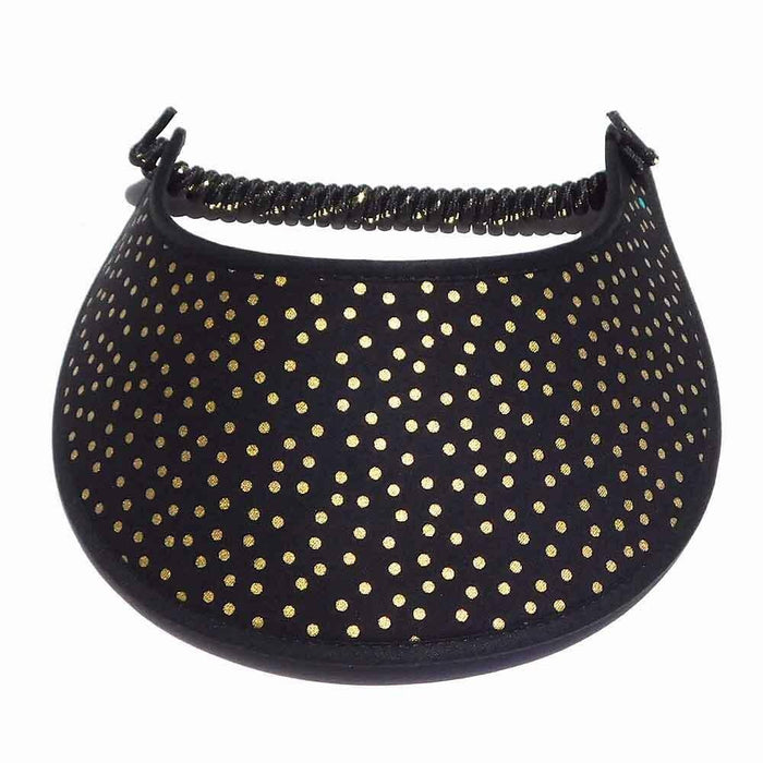 Trimmed Polka Dot Print Foam Sun Visor Foam Visors Gold Dots On Black Medium 