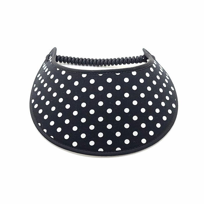 Trimmed Polka Dot Print Foam Sun Visor Foam Visors White Dots On Black Long 