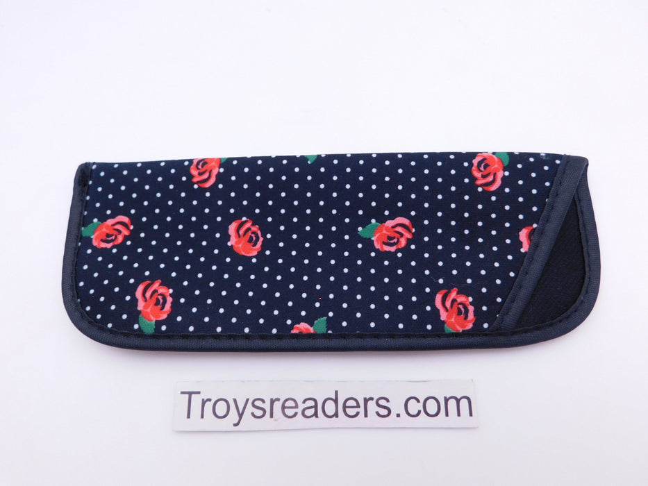 Trimmed Polkadot Glasses Sleeve/Pouch in Seven Designs Cases Tiny Black with Roses 
