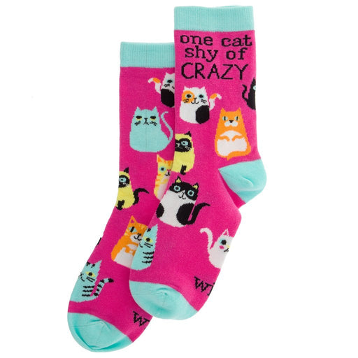 Wit! Crew Socks One Cat Shy Of Crazy Socks 